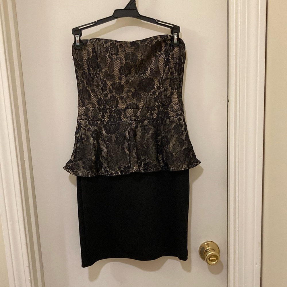 Deb Black and Beige Lace Peplum Dress